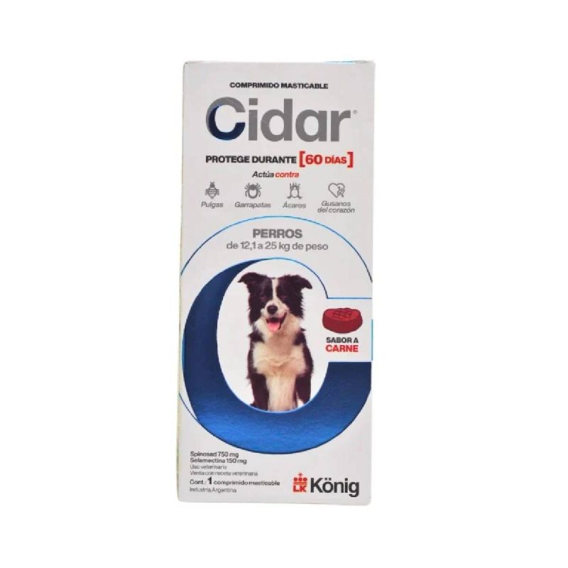 Pastilla Antipulgas Garrapatas Cidar 12/25Kg (60 dias)