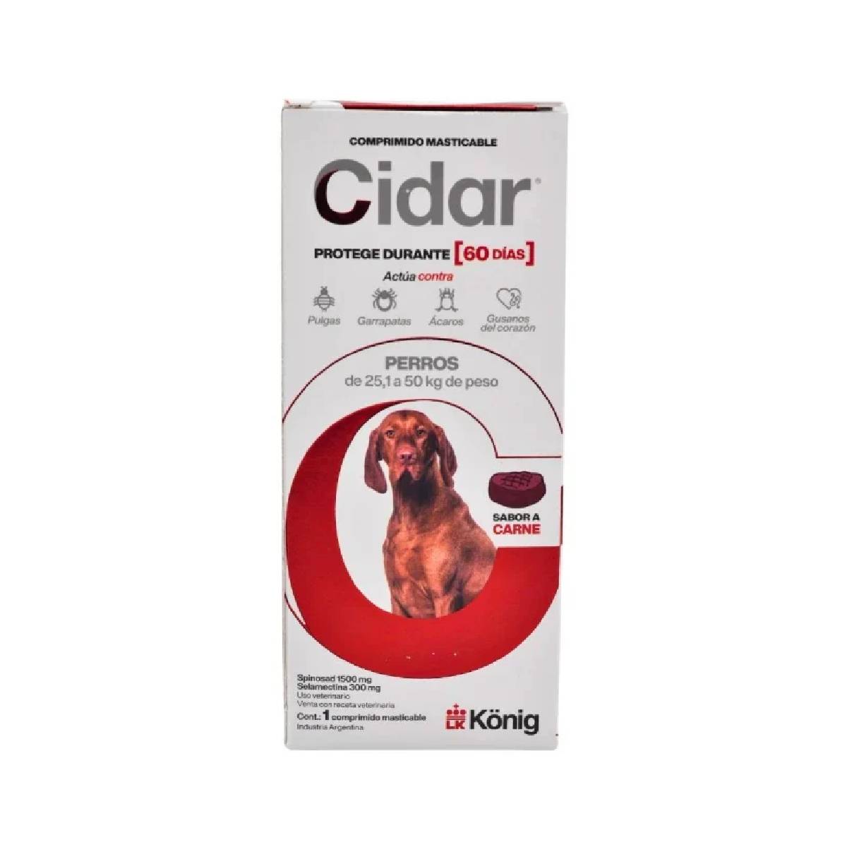 Pastilla Antipulgas Garrapatas Cidar 25/50Kg (60 dias)